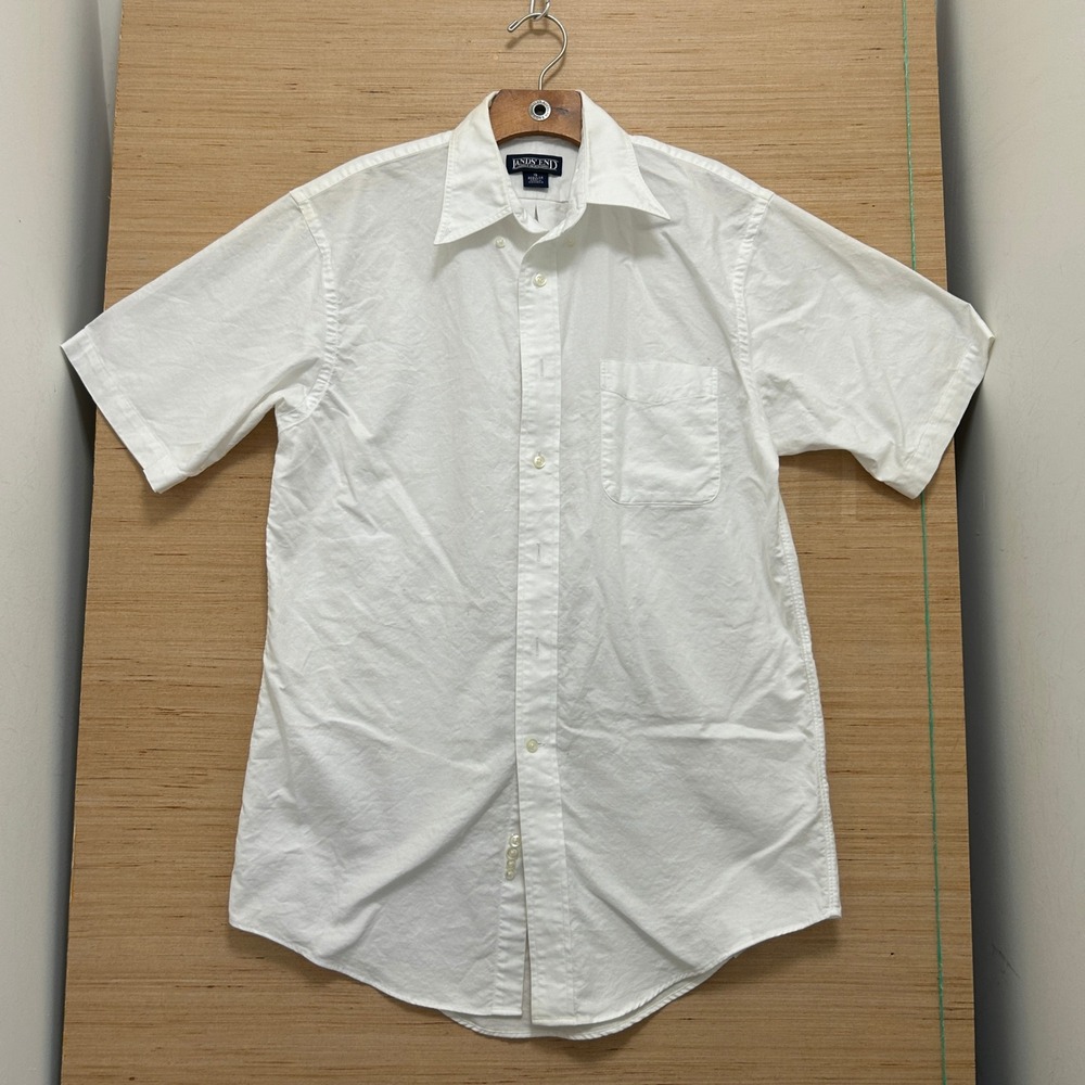 Lands End Mens White Short Sleeve Oxford Button Down Shirt Size 15 Regular